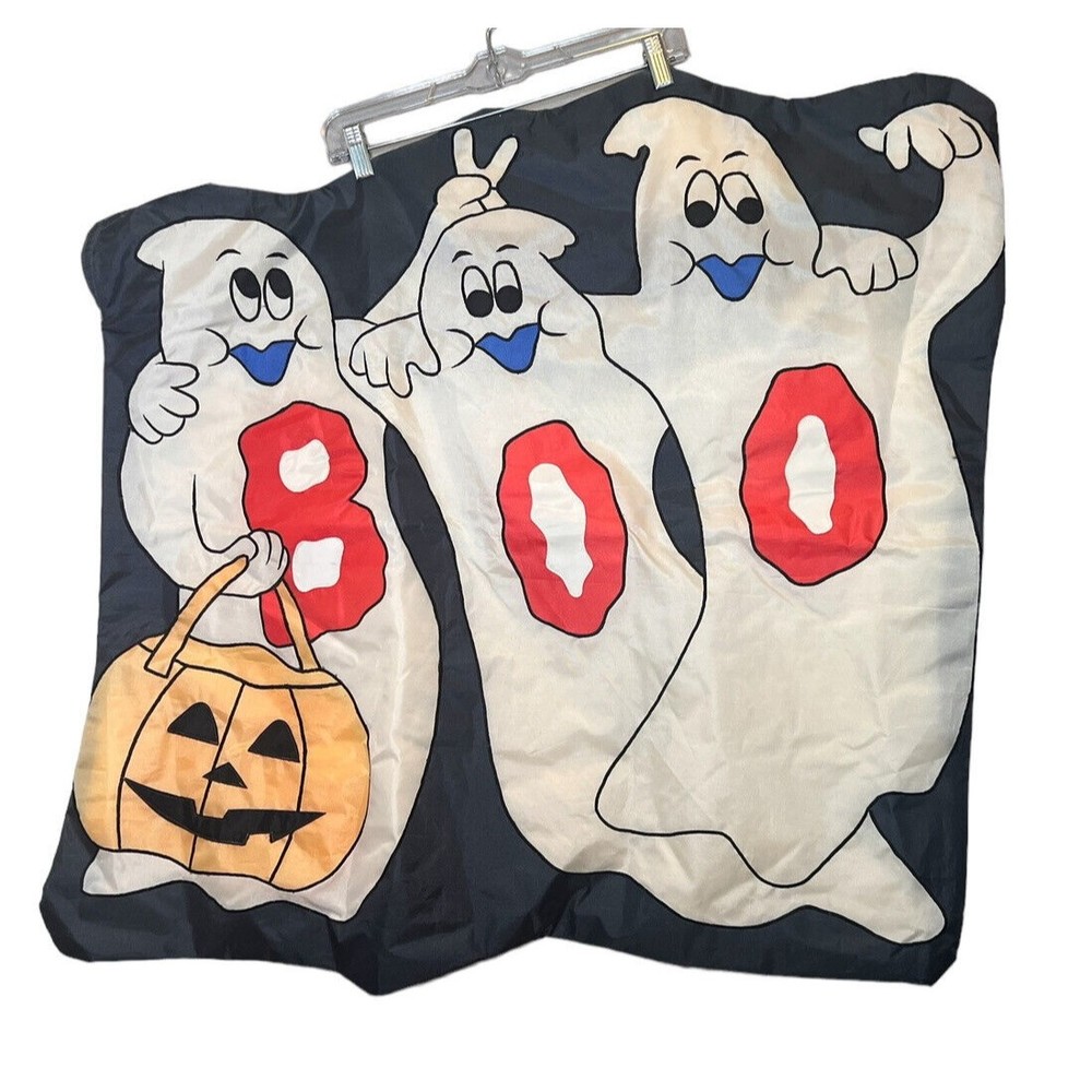 Vintage Halloween Flag Ghosts Yard Garden BOO White Outdoor Hanging Large Rare